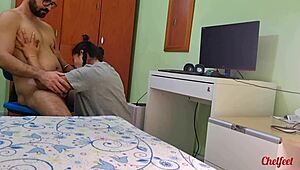 College Roommate Sucks Cock And Gives Footjob Before Fucking