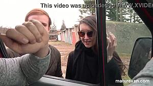 cougar picks up lost young couple in van for group fun 😈