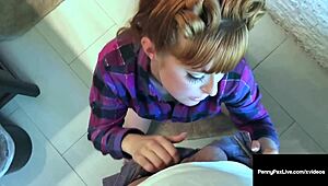 Ginger Bush Penny Pax Gets Face Fucked Hard in Toilet Room POV Style