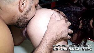 Brazilian Wife Delicia in Doggystyle Threesome with Interracial Partners