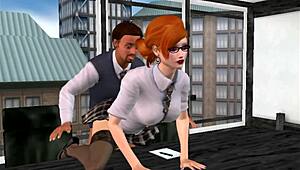 office boss fucks redhead in uniform 😈