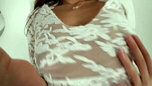 White Transparent Dress on Melena Maria Rya in Close-Up Striptease