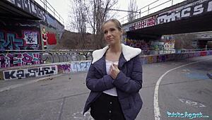 Public Agent Kinuski Takes on a Massive Spanish Cock Outdoors Under Tunnel