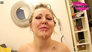 Mature milf gets cumshot to the eye after sex 😍