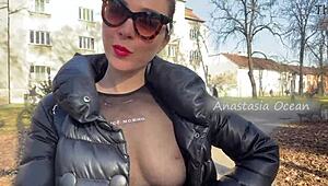 why is that beauty flashing her big boobs in the public park?
