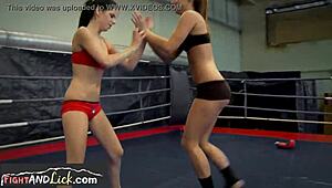 Euro Babes Scissoring In The Wrestling Ring