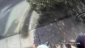 Broke Teen Goes From Payphone To Sucking Cock Outdoors In POV