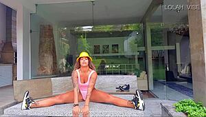 Latina Teacher Leads Stretching Class with Natural Tits and Big Ass