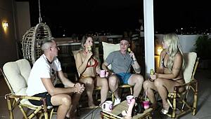 Blonde teen feels pleasure in bisexual swing compilation