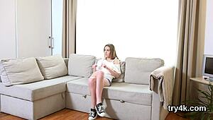 Natural chick deepthroats penis in POV and gets tight pussy fucked