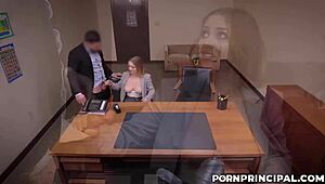 Pervy Principal Peter Green Fucks Kira Fox Mouth And Pussy Over Office Table