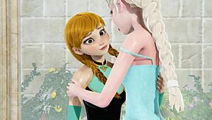 Elsa and Anna Engage in Frozen Lesbian Licking
