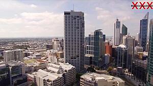 The muscular bodybuilder on tv cable engages with the wet student in an amateur scenario.