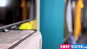 Boys swap stepsisters for group sex with blowjobs.