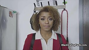 Black teen 18+ coed learns blowjob skills in POV tutoring session