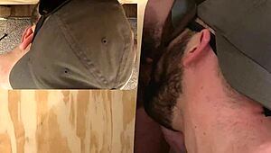 This guy found a unique gloryhole spot for deepthroat and cum swallowing