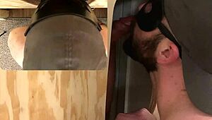 This guy found a unique gloryhole spot for deepthroat and cum swallowing