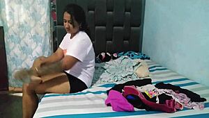 I Discover My Stepmom Sniffing My Panties While Touching Her Tits, So I Help By Making Her Eat Pussy