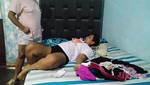 I Discover My Stepmom Sniffing My Panties While Touching Her Tits, So I Help By Making Her Eat Pussy