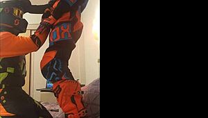 Watch this gay motocross blowjob in fetish costumes?
