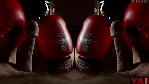 Boxing gloves challenge big cock in artistic blowjob duel