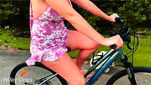 Wife Rides Bike in Public with Cleavage Flashing Dare