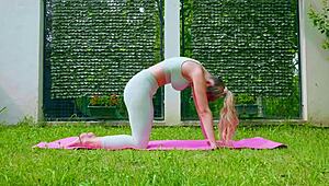 stella cardo does sexy outdoor yoga, showing off her big tits and ass