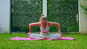 stella cardo does sexy outdoor yoga, showing off her big tits and ass