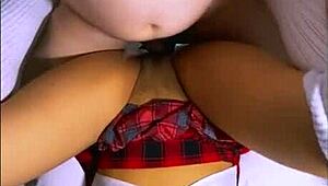 Did the petite teen blush at the muscular man in her apartment?