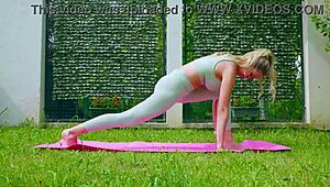 stella cardo does sexy outdoor yoga, showing off her big tits and ass