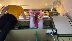 Hey, do you think this sexy virgin knows about the hidden camera while spreading her legs?