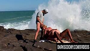 Seaside interracial gathering for gorgeous busty blonde Tarra White.