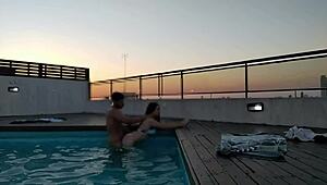 Cumming Hard in the Pool at Sunset with Accounter Adventure
