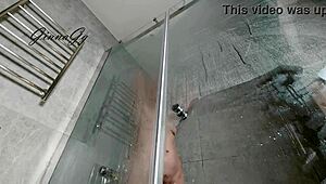 Fluffy Bush Goddess Shows Off Wet Pussy Lips and Ass in Shower Scene.