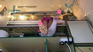 Hey, do you think this sexy virgin knows about the hidden camera while spreading her legs?