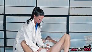 Wow, deviant cougar doc Sofie Marie works that patient’s cock with a hot handjob! 😍