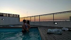 Cumming Hard in the Pool at Sunset with Accounter Adventure