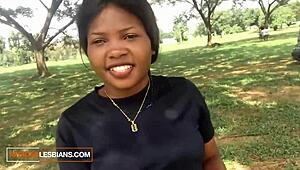 Amateur Lesbian Couple Takes Selfie In Park Before Pussy Ride