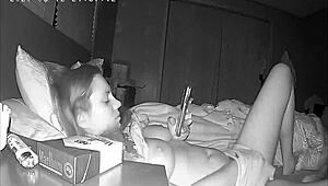 Man, this shy slut toys her pussy before bed!