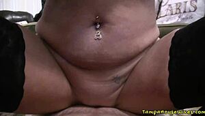 Hot milf in stockings gets shaved pussy creampie in missionary pov