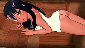 Nagatoro stands naked with just a towel, ready for some adult play