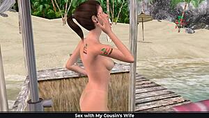 cute girl poses sexy on beach, showers.