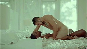 Interracial gay duo kissing and pounding hard
