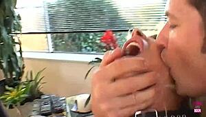 blonde in black lingerie rides cowgirl for mouth cumshot