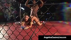 bbw angelina castro slurps nat turnher's bbc in wild fight cage.