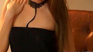 the stunning solo beauty fingers her wet pussy with huge dildo in hot masturbation play