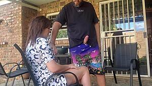 Mutual Masturbation with Neighbor's Wife Ends in Outdoor Creampie