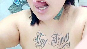 mary jhuana hides in the bathroom to masturbate and orgasm with her big tits