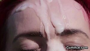 I’m overwhelmed as cum drips down my face after swallowing every drop