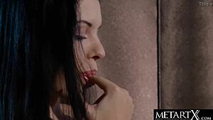 Cute freckled brunette in long socks enjoys a relaxing session